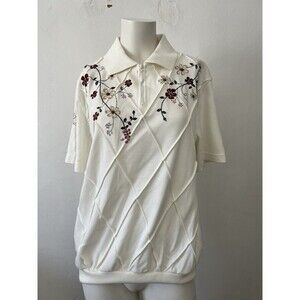 Vtg Grannycore Floral Top M Floral Embroidered Cottagecore Beaded Boho Country